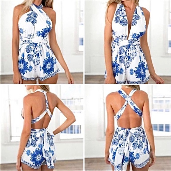 LF Multi-Way Multi-Tie Convertible Wrap Printed Romper - Picture 3 of 7
